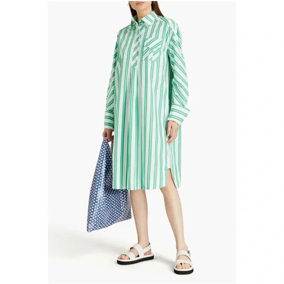 green dress eyeshadow Ganni Cotton Shirt Dress With Balloon Skirt